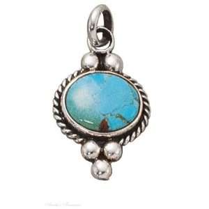    Sterling Silver Turquoise Three Bead Bezel Setting Pendant Jewelry