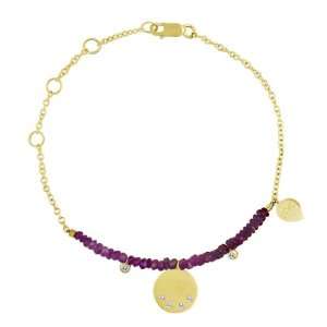   Solid 14K Yellow Gold Ruby Beads & Bezel Set Diamonds Chain Bracelet