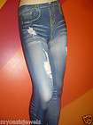Fashion Leggings Legging Jeggings Tights Pants Blue Jeans Look Stretch 