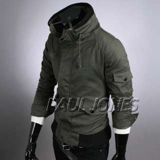 PJ Mens Slim Thicken Warm Hoodie Jacket Coat Black/Green/Khaki XS~L 