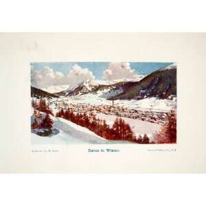  1907 Color Print Davos Switzerland Graubunden Swiss Alps 