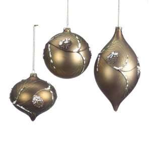  Lodge Pine Cone Ball and Drop Ornament (3 Asstd). Glass 