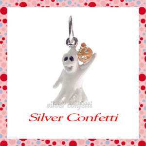   Silver WHITE GHOST with PUMPKIN Halloween Spooky Boo CHARM or PENDANT