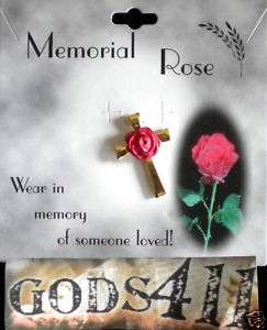 Memorial Red Rose Gold Cross Lapel Pin   Wear in Memory  