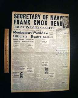 FRANK KNOX DEATH Secretary of Navy WWII 1944 Newspaper  
