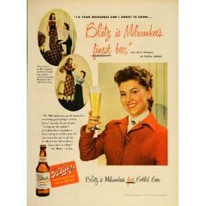  1949 Ad Blatz Beer Bottle La Verne Sunde Dress Designer 