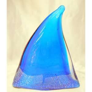  New Hand Blown Glass Aqua Blue Shark Fin Paperweight 
