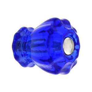  Small Fluted Cobalt Blue Glass Cabinet Knob With Nickel 