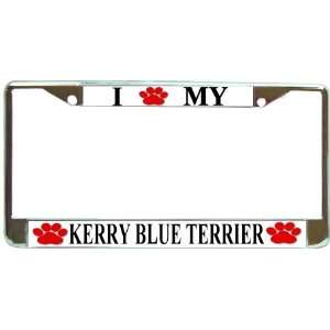 Love My Kerry Blue Terrier Paw Prints Dog Chrome Metal License Plate 