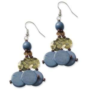 Botanical Harvest Blue Wood, Acrylic Beads & Sequins Dangle Earrings