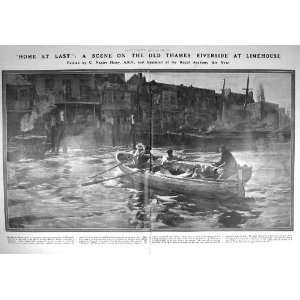  1909 RIVER THAMES BOAT LONDON LIMEHOUSE NAPIER HEMY