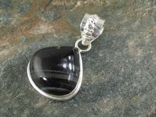 BLACK (all natural) SARDONYX } } } 1.5 inch  silver  pendant   