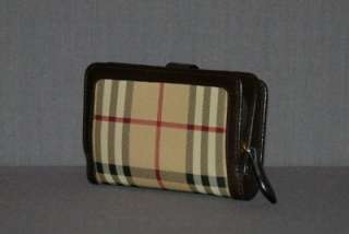 GENUINE BURBERRY HAYMARKET CHECK WALLET PURSE BROWN LEATHER MADE IN 