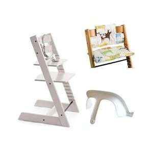   High Chair, Cushion, and Baby Rail   White with Tales Cushion Baby