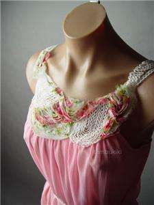 CHIFFON Romantic Bib Collar Lace Trim Slip Dress L  