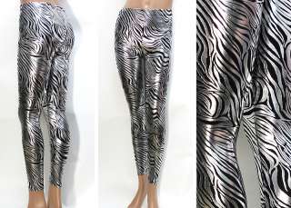 Womens Zebra Print Shiny Spandex Leggings S  
