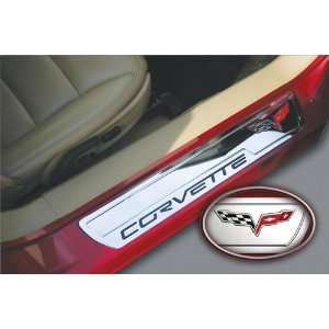  Corvette Door Sill Plates   Billet Chrome with C6 Logo 
