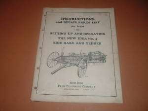 New Idea No 4 Side Rake & Tedder Manual  Original Old  