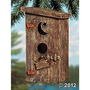RUSTIC OUTHOUSE BIRDHOUSE ADORABLE HANGING TREE OR PORCH DECORATION 