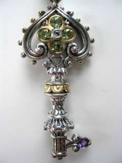New Barbara Bixby Silver 18K Gold Peridot Key Pendant  