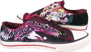 Mens Ed Hardy Lowrise Eagles Born Free Black Red Shoes  