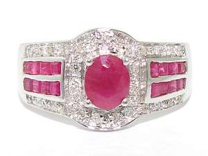 Estate 14kt White Gold 1ct Ruby Diamond Cluster Band Ring     