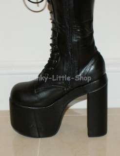 Gothic Lolita black knee high heels boots US 6   10.5  