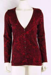 Rafaella NEW Misses Sz P/M Red/Black Paisley Button Cardigan/Sweater 