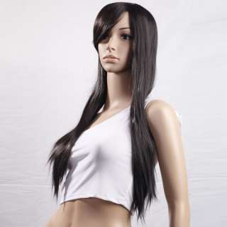 29.9 inch Stylish Long Black Straight Side Bang Hair Wig Fashion 