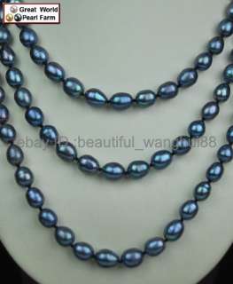 GW Fine 7 8mm AA Black Rice pearl necklaces 48 Long  