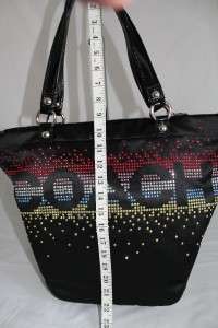 NWT Coach Large Black Sateen Tote Handbag with Multi Colored 