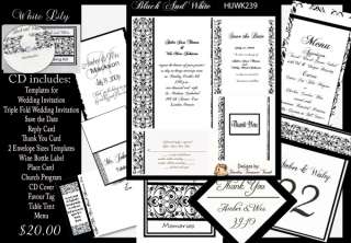 Black and White Wedding Invitation Kit on CD  