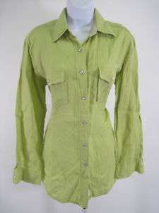 TASHA POLIZZI Green Linen Button Down Shirt Top Sz S  