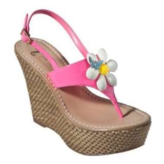 MISS TRISH Capri Target Pink Daisy Flower Wedge Sandals  