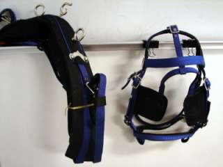 HORSE SIZE DRIVING CART SYNTHETIC HARNESS BLUE BLACK COMBO TACK BRIDLE 