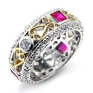 Womens Young Line Ruby Color Cubic Zirconia Inverted Plating Ring 