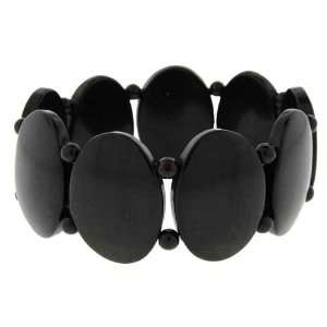  Black Bone Oval Tanker Stretch Bracelet Jewelry