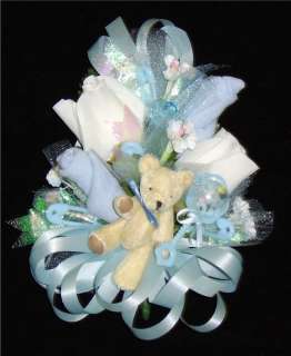 Baby Shower Corsage 3 Bear Set with Blue Ribbons  