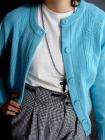 vintage SKY BLUE Knit Cardigan Granny Sweater indie M L  