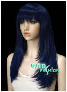 New Long Dark Blue Wavy Skin Top Hair Wig NG39  