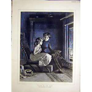   Faces Fire Lady Girl Child Manton Fine Art 1884 Print