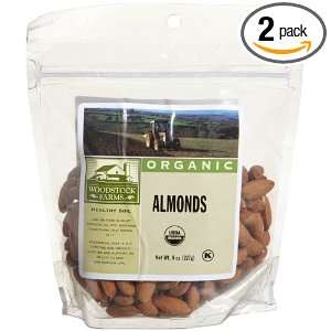 Woodstock Farms Almonds, Organic, 8 Ounce Bags (Pack of 2)  