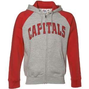   Washington Capitals Ash Red Slap Shot Full Zip Hoody Sweatshirt