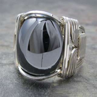 Hematite Cabochon Sterling Silver Wire Wrapped Ring ANY size  