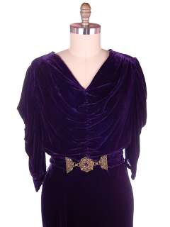 Vintage Purple Silk Velvet Bias Cut Gown 1930S L Xl  