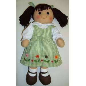   Rag Doll 16 Tall   Dark Brunette   Green & White Dress Toys & Games