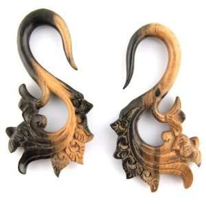   Hand Carved Areng Wood Earrings   Gauge 7mm / 2g Evolatree Jewelry