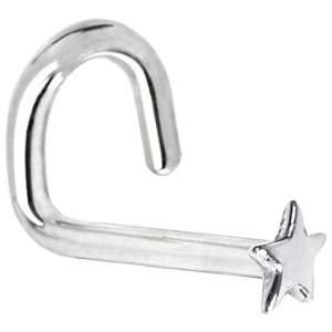  Solid 14KT White Gold Star Left Nostril Screw  18 Gauge Jewelry