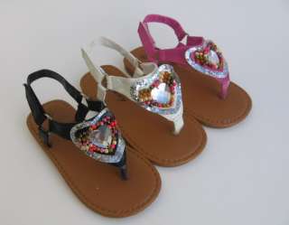   Toddler Girls Heart Pink Black White Flip Flops Sandals Shoes 6 11
