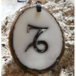   ZODIAC PENDANT Capricorn TAGUA NUT,handmade jewelry 